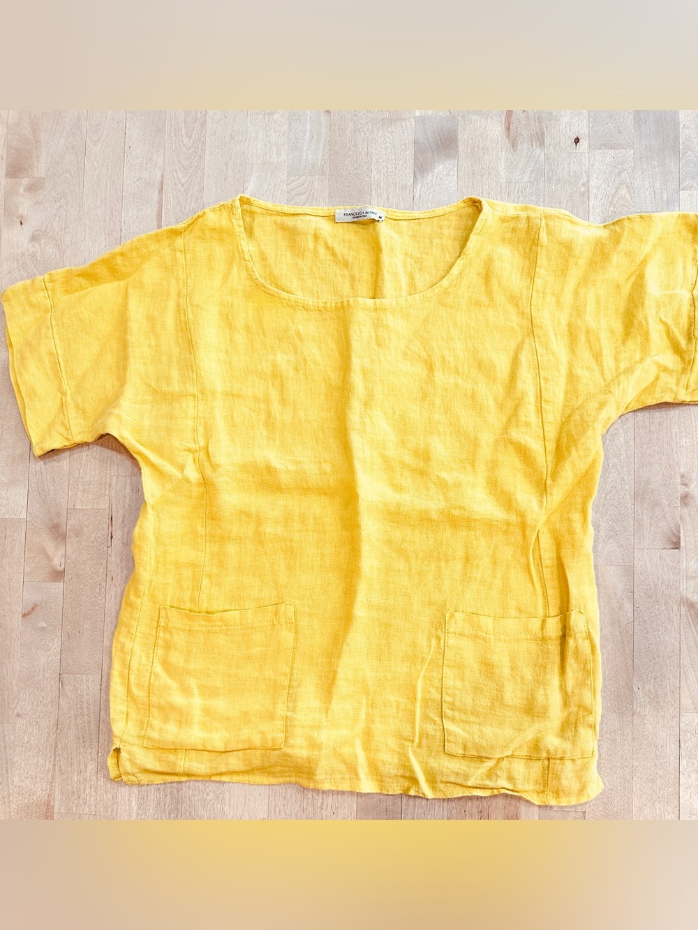 Yellow Linen Short-Sleeve Tunic Top
